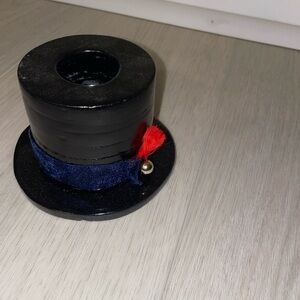 Black Top Hat Candle Holder with Red and Blue Accents